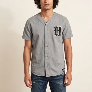 Hollister Baseball Jersey Shirt XS Gray Short Sleeve Button Up Sportswear